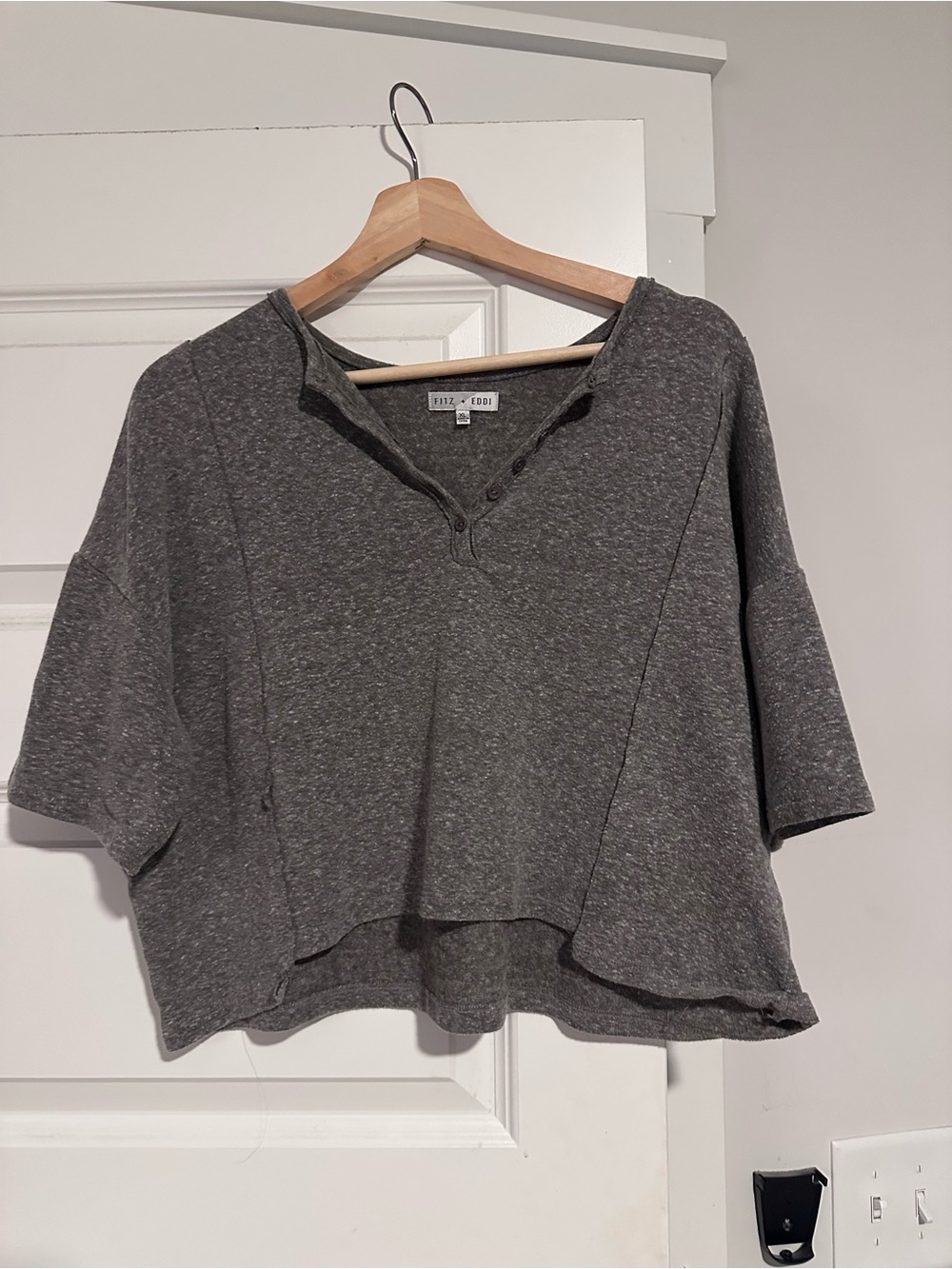 Gray Cropped Henley Tee